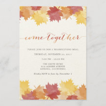 Watercolor Leaves Thanksgiving Party Invitation
