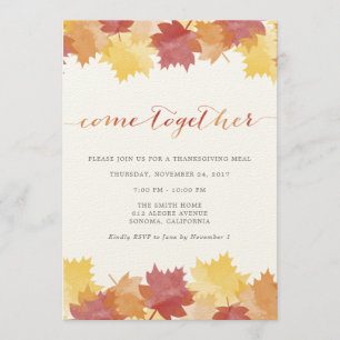 Watercolor Leaves Thanksgiving Party Invitation