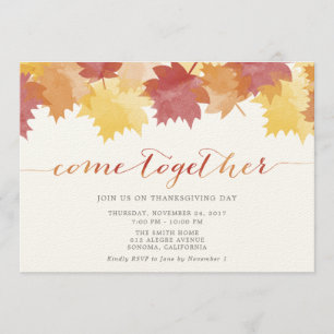 Watercolor Leaves Thanksgiving Party Invite