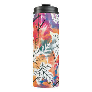Watercolor leaves thermal tumbler