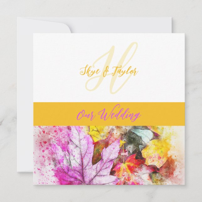 Watercolor Leaves Wedding Invitation (Front)