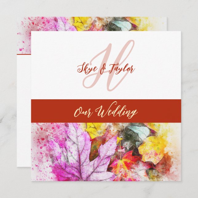 Watercolor Leaves Wedding Invitation (Front/Back)