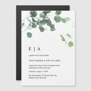 Watercolor leaves wedding magnetic invitation