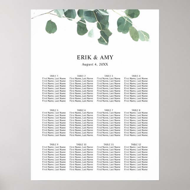 Watercolor Leaves Wedding Seating Chart (Front)