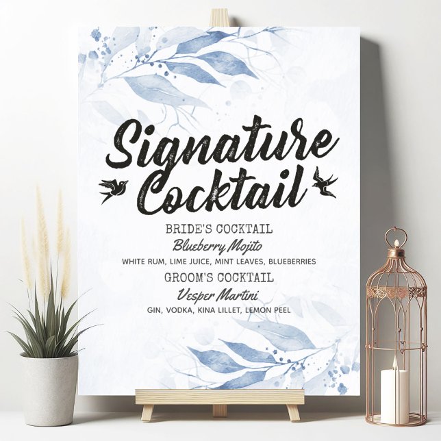 Watercolor Leaves Wedding Signature Drink Menu Poster (Creator Uploaded)