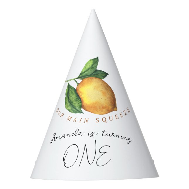 Watercolor lemon 1st birthday party hat (Front)