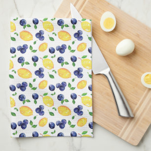 Watercolor Lemon and Blueberries Tea Towel
