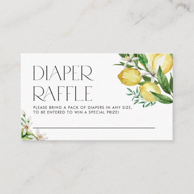 Watercolor Lemon and Lemon Blossoms Diaper Raffle Enclosure Card (Front)