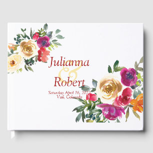 Watercolor lemon and magenta floral wedding classi guest book