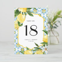 Watercolor Lemon and Moroccan Tile Table Card