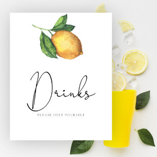 Watercolor lemon baby shower Drinks help yourself Poster