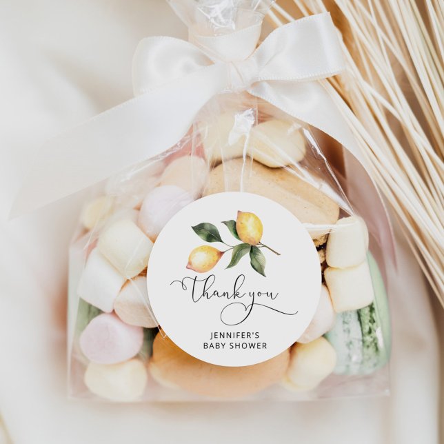 Watercolor lemon baby shower favours classic round sticker (Creator Uploaded)
