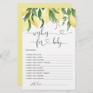 Watercolor Lemon Baby Shower Wishes for Baby Card
