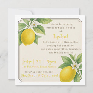 Watercolor Lemon Birthday Invitation