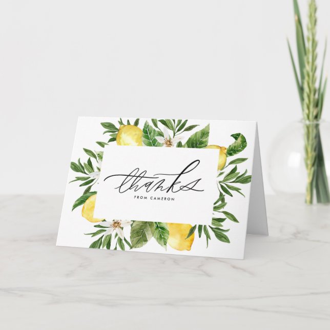 Watercolor Lemon Blossoms Frame Birthday Thank You Card (Front)