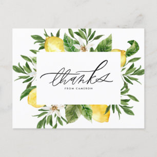 Watercolor Lemon Blossoms Frame Thank You Postcard