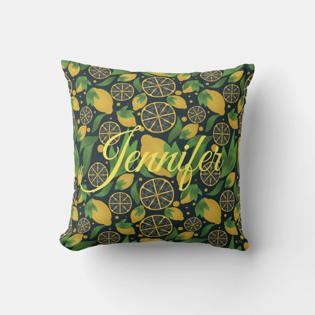 Watercolor Lemon Blue Fruit Personalised Cushion (Front)