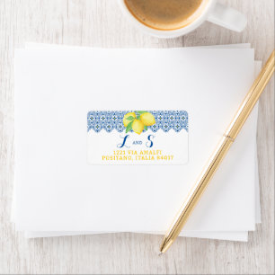 Watercolor Lemon Blue Mediterranean Tile Label