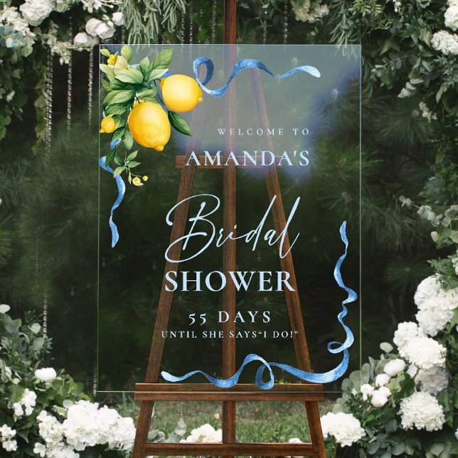 Watercolor Lemon Blue Ribbon WELCOME Bridal Shower Acrylic Sign (Creator Uploaded)