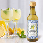 Watercolor Lemon Blue Tile Limoncello Mini Labels<br><div class="desc">Elegant Watercolor Lemon on Blue Tile Homemade Limoncello Wedding Thank You Mini Bottle Labels</div>