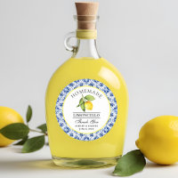 Watercolor Lemon Blue Tile Limoncello Thanks