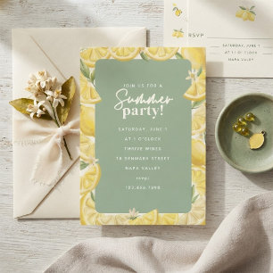 Watercolor Lemon Border Summer Party Invitation