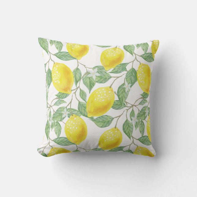 Watercolor lemon botanical Mediterranean lemons Cushion (Front)