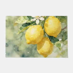 Watercolor Lemon Branch Botanical Summer Doormat