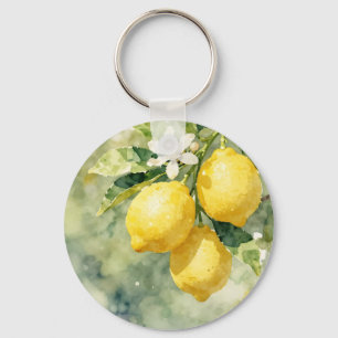 Watercolor Lemon Branch Botanical Summer Key Ring