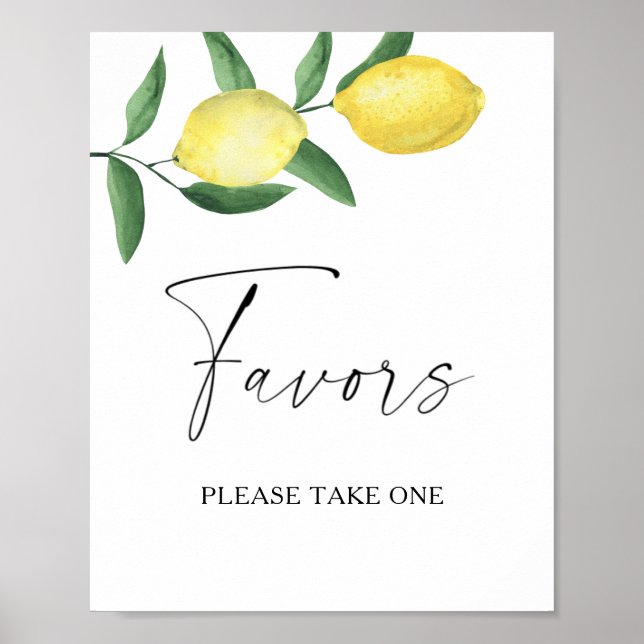 Watercolor lemon branch - favours please take one poster (Front)