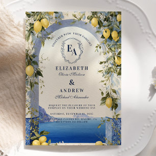 Watercolor Lemon Branch Italian Wedding Invitation