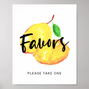 watercolor lemon bridal shower favors sign simple