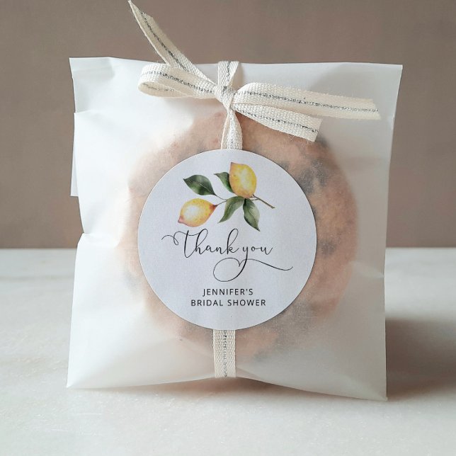 Watercolor lemon bridal shower favours classic round sticker (Creator Uploaded)