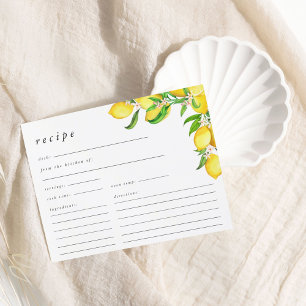 Watercolor Lemon Bridal Shower Recipe Card