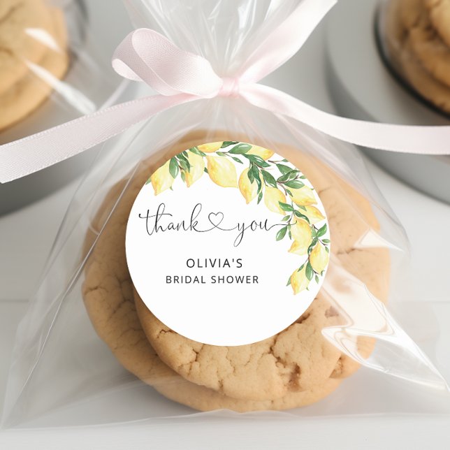 Watercolor Lemon Bridal Shower Thank You  Classic Round Sticker (Creator Uploaded)