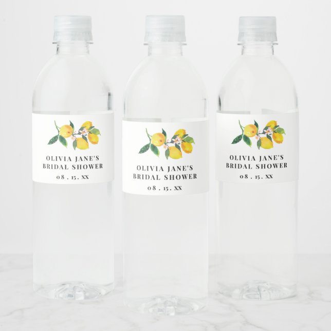 Watercolor Lemon Bridal Shower Water Bottle Label  (Bottles)