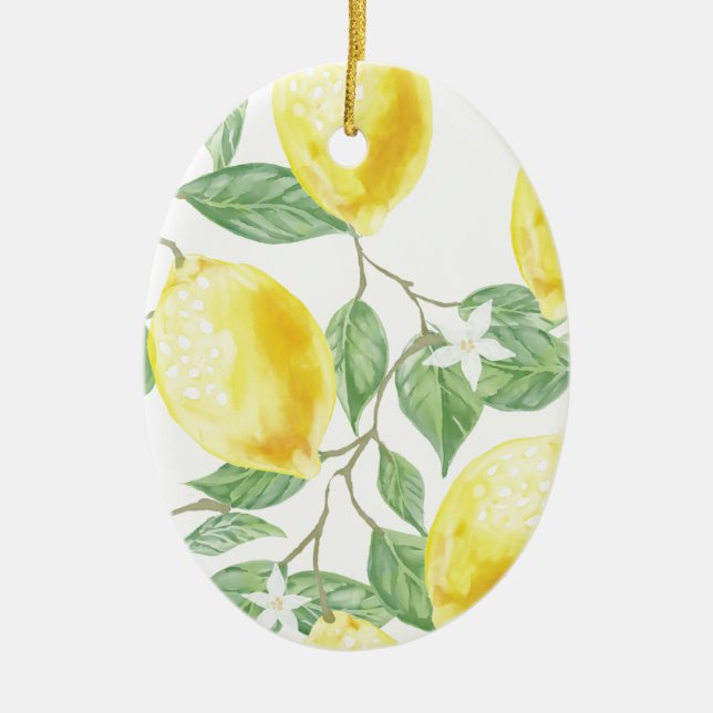 Watercolor Lemon Ceramic Tree Decoration (Front)