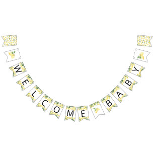 Watercolor Lemon Citrus Baby Shower Bunting Flags