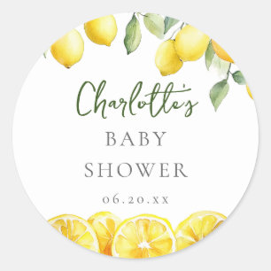 Watercolor Lemon Citrus Baby Shower Favour Classic Round Sticker