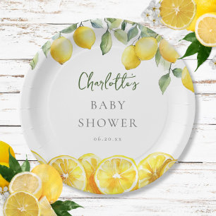 Watercolor Lemon Citrus Baby Shower Paper Plate