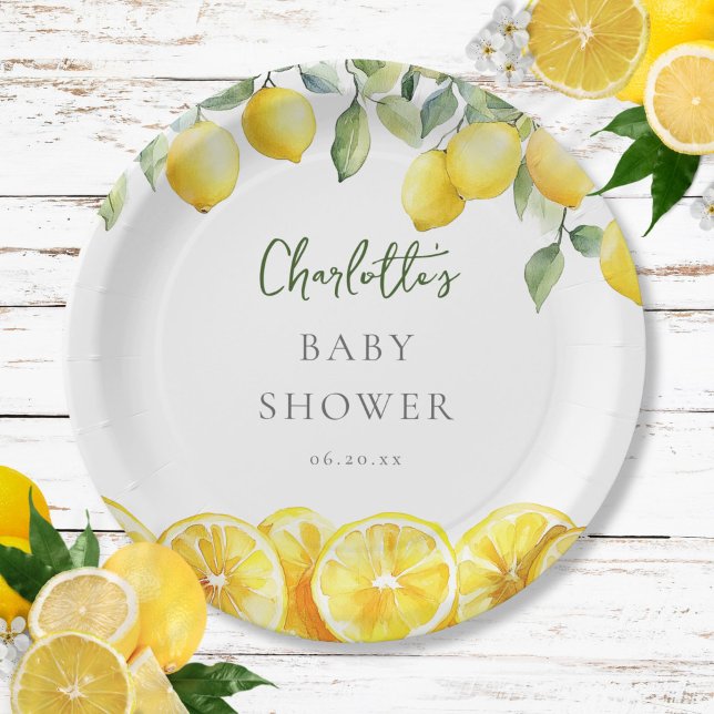 Watercolor Lemon Citrus Baby Shower Paper Plate (Watercolor Lemon Citrus Baby Shower Paper Plates)