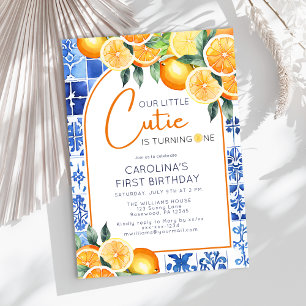 Watercolor Lemon Citrus First Birthday Invitation