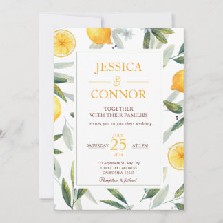Watercolor Lemon Citrus Floral Modern Wedding  Invitation