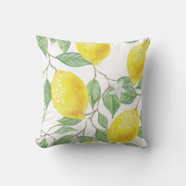 Watercolor Lemon Citrus Fruit Cushion (Front)