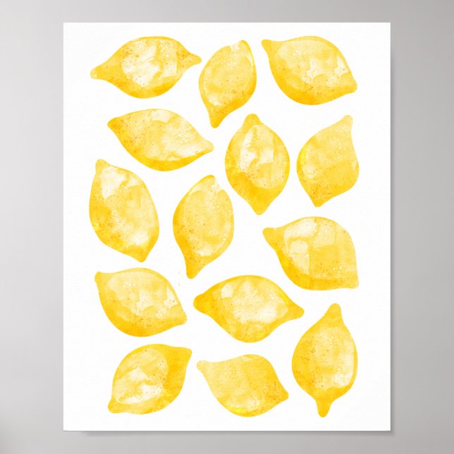 Watercolor Lemon Citrus Fruit Pattern Poster (Front)