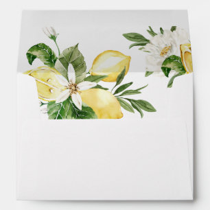 Watercolor Lemon Citrus Greenery White Flowers Envelope