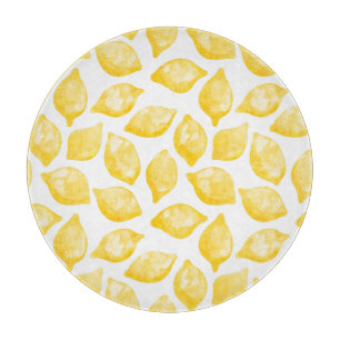 Watercolor Lemon Citrus Pattern Cutting Board