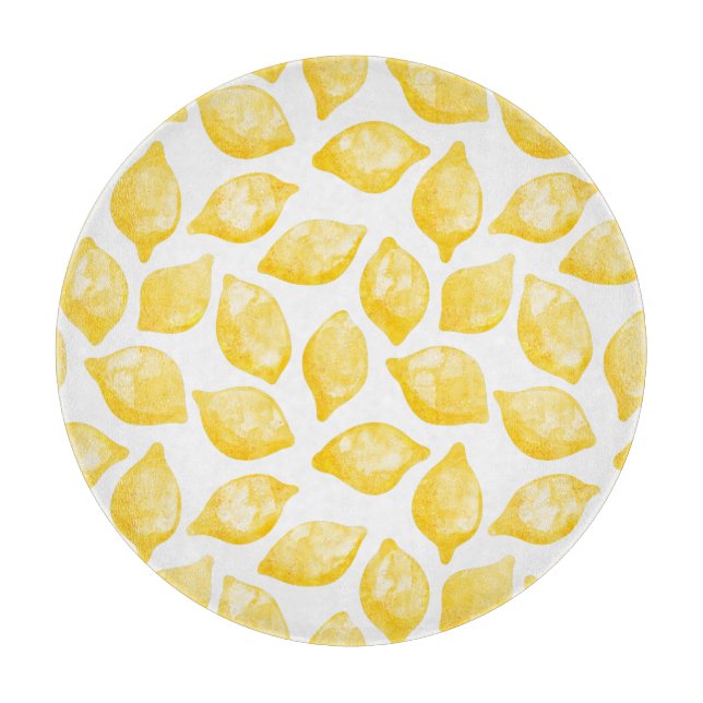 Watercolor Lemon Citrus Pattern Cutting Board (Front)