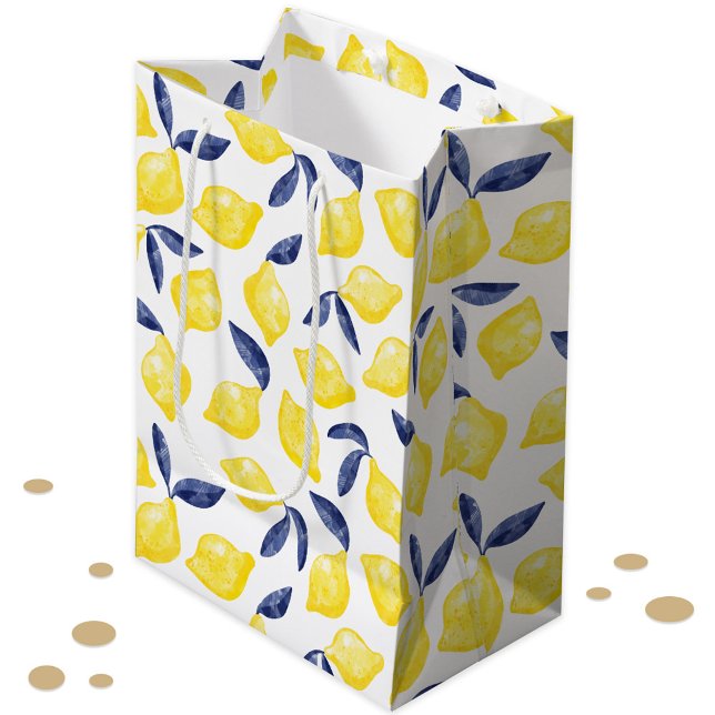 Watercolor Lemon Citrus Pattern Medium Gift Bag (Watercolor lemon citrus pattern gift bag)