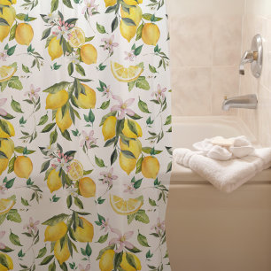 Watercolor Lemon Citrus Pattern Shower Curtain